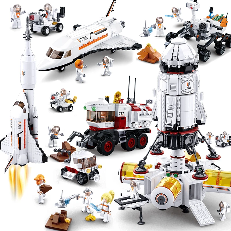 

Sluban Compatible city space rocket shuttle ship satellite astronauts sets diy plane building blocks toy Spaceport
