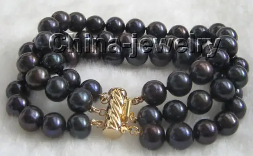 

Wholesale price 16new ^^^^Shining 8" 3row 10mm natural black round freshwater pearl bracelet