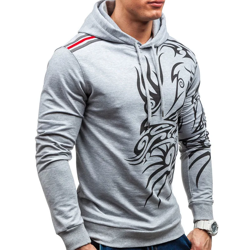 New Design Causal Black Grey Sweatshirts Spring Winter Hoodies For Men Fashion Dragon Printed Hoody Male Pullover Tracksuits