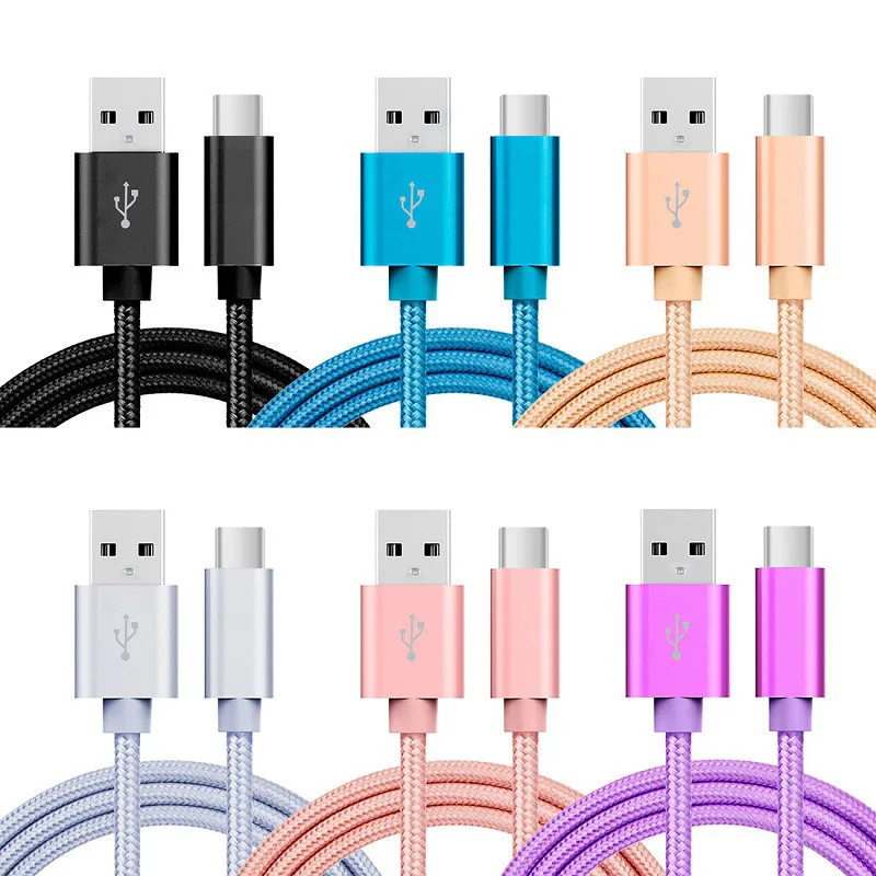 Розовый 2 м 2 шт./упак. 2.4A Тип C USB-C для передачи данных в нейлоновой Зарядное устройство кабель для samsung S10/LG G6/huawei P30/xiao Mi 8/OPPO R17/vivo NEX кабель