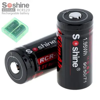 

Soshine 2pcs RCR 123 3V 650mAh Li-ion Rechargeable with Battery Box and Safety Relief Valve for Flashlights Headlamps