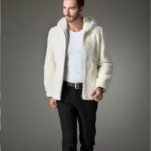 Новинка, шуба мужская, шуба из искусственной норки, мужская куртка с капюшоном, мужская шуба из норки, шуба из чистого белого меха