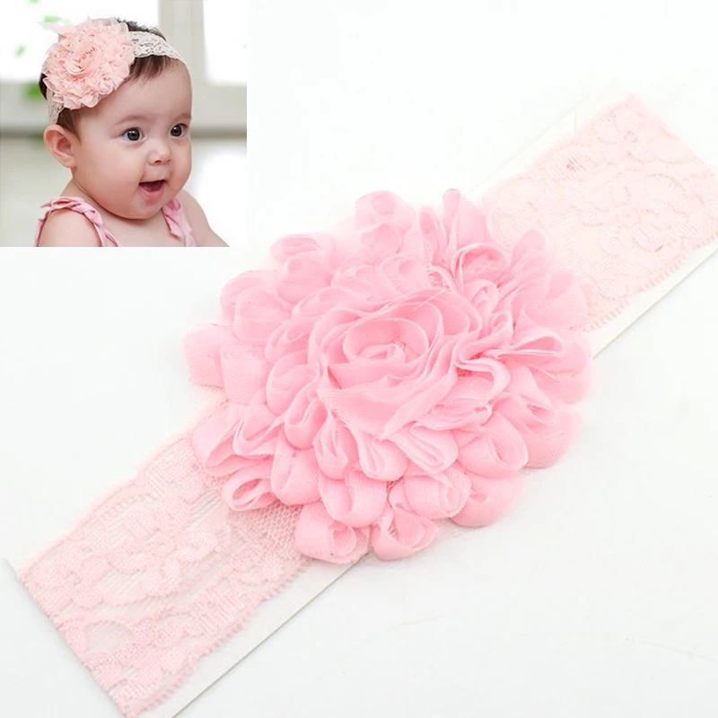 F101 Free shipping sale baby hair accessories ribbon lace big rose pink