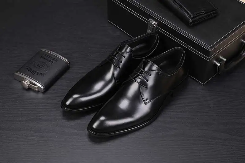 GRIMENTIN/трендовые мужские свадебные туфли из натуральной кожи на шнуровке; Черные Мужские модельные туфли для банкета
