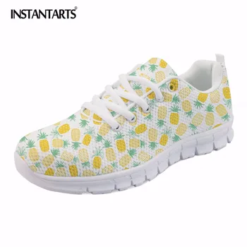 

INSTANTARTS Pineapple Fruit Print Women's Flat Shoes Fashion Lace Up Sneakers Female Breathable Air Mesh Walking Shoes Girls