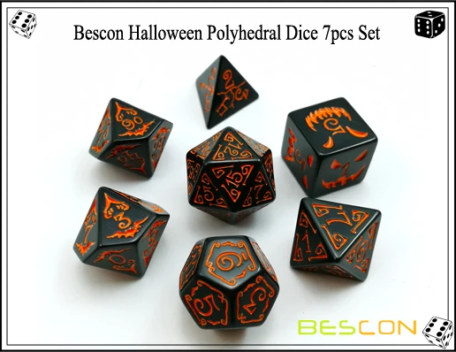 Bescon Хэллоуин многогранные кости 7 шт набор, Хэллоуин набор костей для ролевых игр d4 d6 d8 d10 d12 d20 d% Набор из 7 Хэллоуин игральные кости dnd