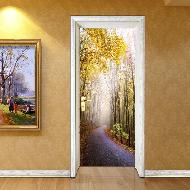 3D Effec Art Doors sticker Forest Path Scenery Oil Painting Door