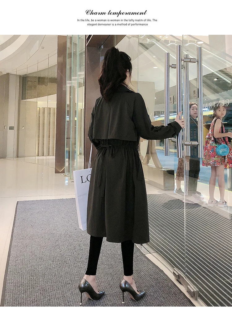 Новое поступление Corta Vento Feminina белый Для женщин куртка-ветровка в Корейском стиле кулиска на талии ветровка, длинное пальто-Тренч с черным топом