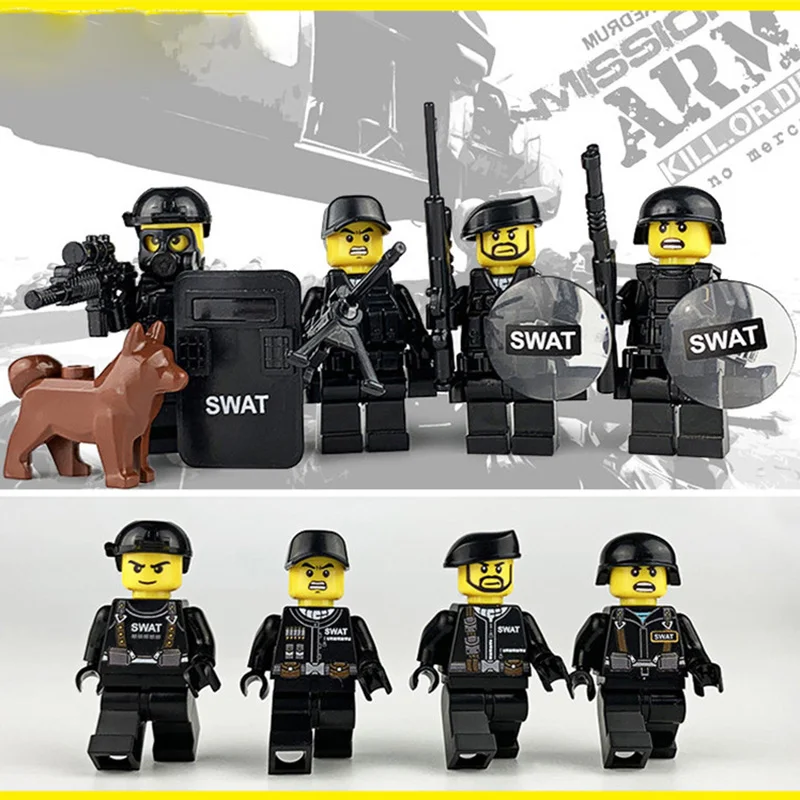 

4Pcs/set Bricks Military Special Forces SWAT Building Blocks Armed Soldiers Figures Weapons Bricks Ww2 Toys