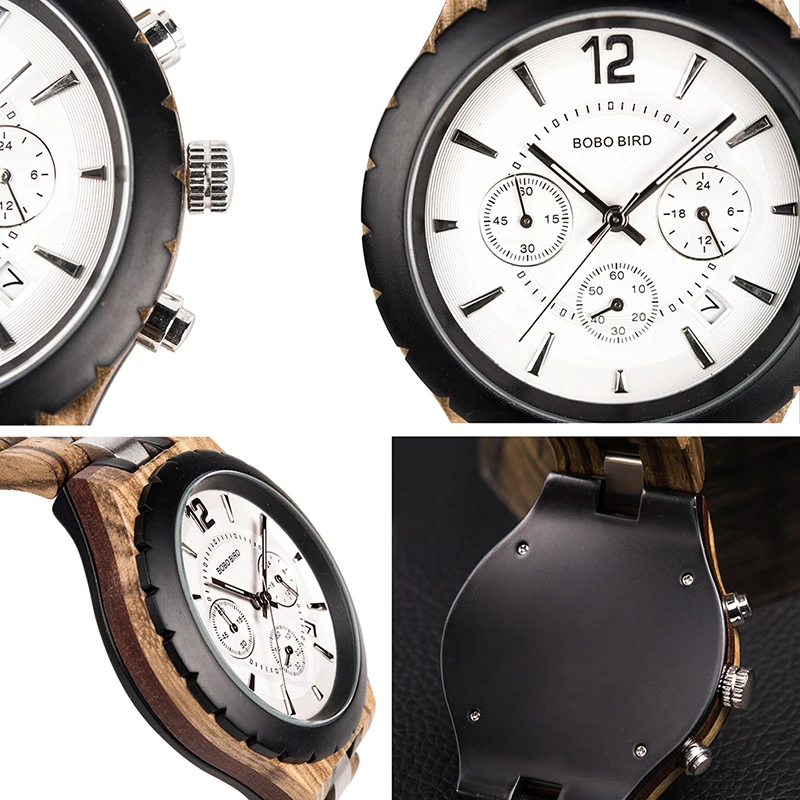 BOBO BIRD Men Watch Classic Luxury Wood Metal Chronograph Auto Date Display reloj hombre 2019 Handsome Gift C-hR22 Dropship
