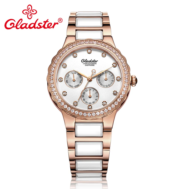 Gladster Japan Miyota 6P29 Женские кварцевые наручные часы сапфировые Аналоговые женские часы водонепроницаемые металлические женские часы под платье