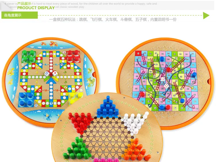 10-in wooden chess checkers flight chess backgammon Jungle Snake puzzle board game child reunion game Lucky 26