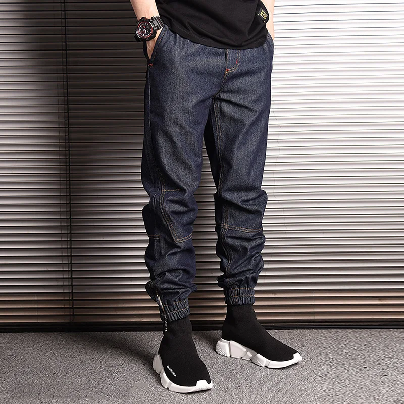 Винтажные дизайнерские модные мужские джинсы с эластичной резинкой на талии, свободные джинсы в стиле хип-хоп, мужские джинсы для бега в японском стиле