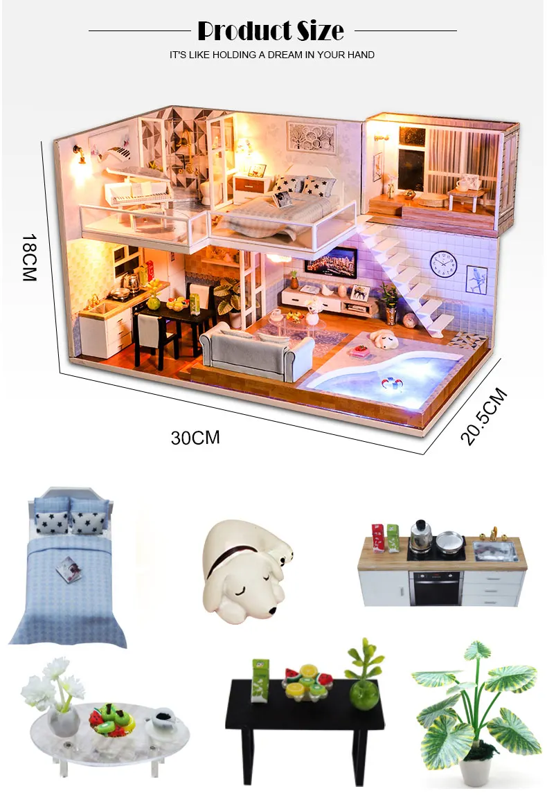 Casa em Miniatura com Móveis Blocos de Construção Brinquedos para Crianças Casa de Boneca Cutebee Faça Você Mesmo Música Poeira Capa Modelo J13 Led Mod. 261726 16 Cheap ArquiteturaCasa DIYMiniaturas