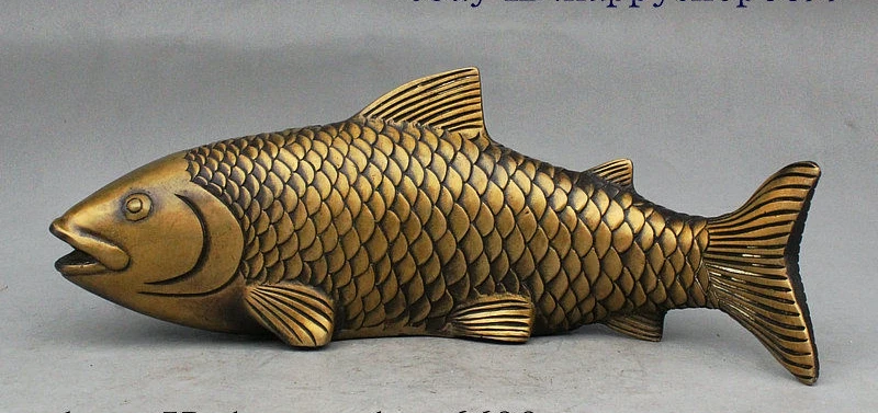 

10" Old China Folk FengShui Palace Bronze Auspicious Wealth Carp Fish Statue