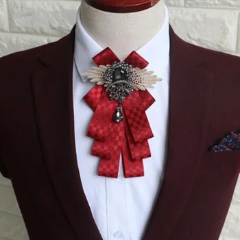 

Luxury Male Wedding Bow Tie Unique Diamond with Grids Fabric Bowtie