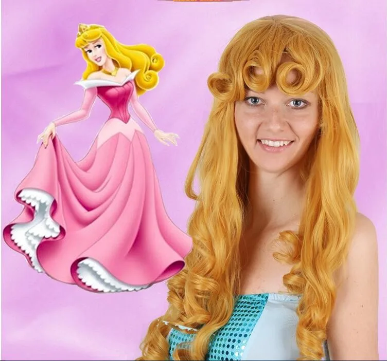 

Sleeping Princess Aurora Costume Wigs Halloween Lady Cosplay Wig Carnival Party Women Cosplay Supplies With Free Tattoos Retail