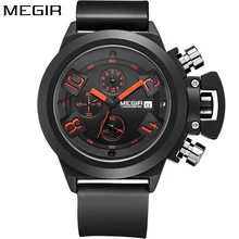 Megir Luxury Brand Sport Chronograph Fashion Casual Black Watch men Silicone Band Quartz Clock Wrist Watch For Men reloj hombre