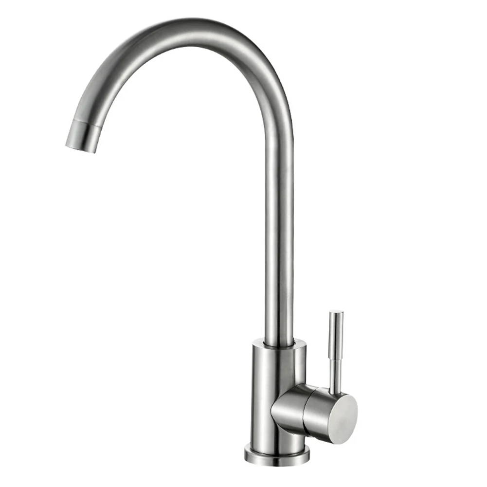 

Spout Home Deck Mount Sink Faucet Tap Durable Silver Kitchen Water Practical Bathroom Stainless Steel Flexible Swivel Design
