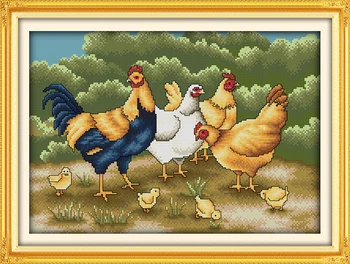 

Animal Chickens Foraging Cross stitch kits Counted Kid 14CT White 11CT Printed Embroidery DIY Handmade Needlework Home Decor