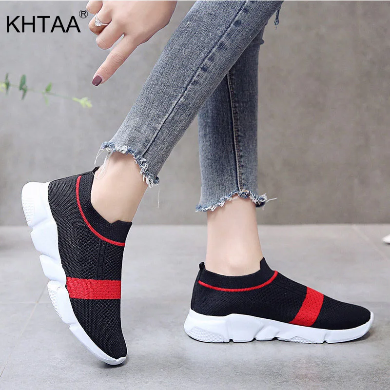 

Women Casual Flat Shoes Stretch Knitting Sneakers Slip-On Sock Shoes Platform Loafers Female Mesh Breathable Ladies Footwear