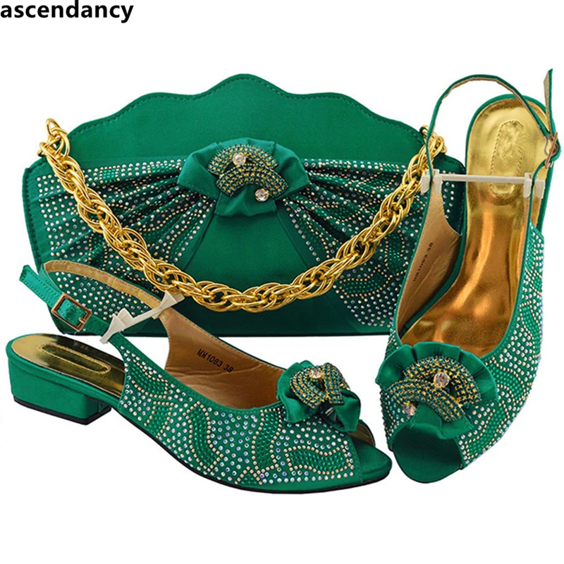 

Women Shoes and Bag Set In Italy Nigerian Style Shoes and Bag Set Decorated with Rhinestone Shoes and Bag Set African Sets 2019