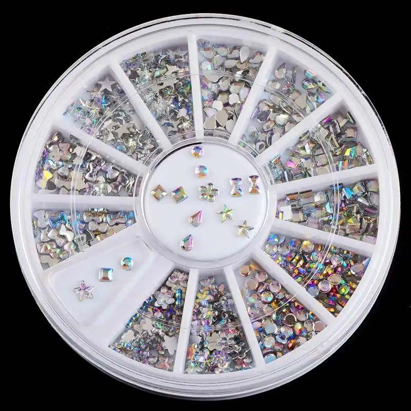 

6 Design Shiny AB Acrylic Bow Water Droplets Nail Art Decorations Tips 3D Charms Nails DIY Glitter Wheel Manicure ZP025