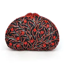 Ручной Металл Красный Кристалл Rhinestone партии черный вечерний клатч 88620-C