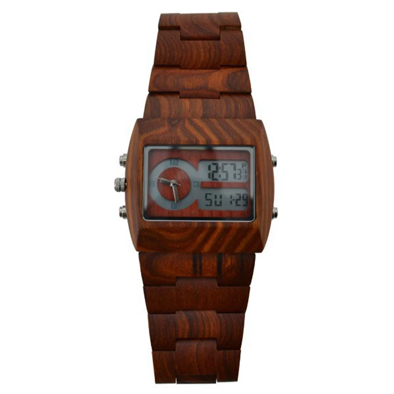 Роскошный бренд, антикварные мужские часы из дерева, сандаловое дерево, часы для мужчин, кварцевые аналоговые цифровые, светодиодный, деревянные наручные часы, подарок, его reloje Relogio - Цвет: red sandal wood