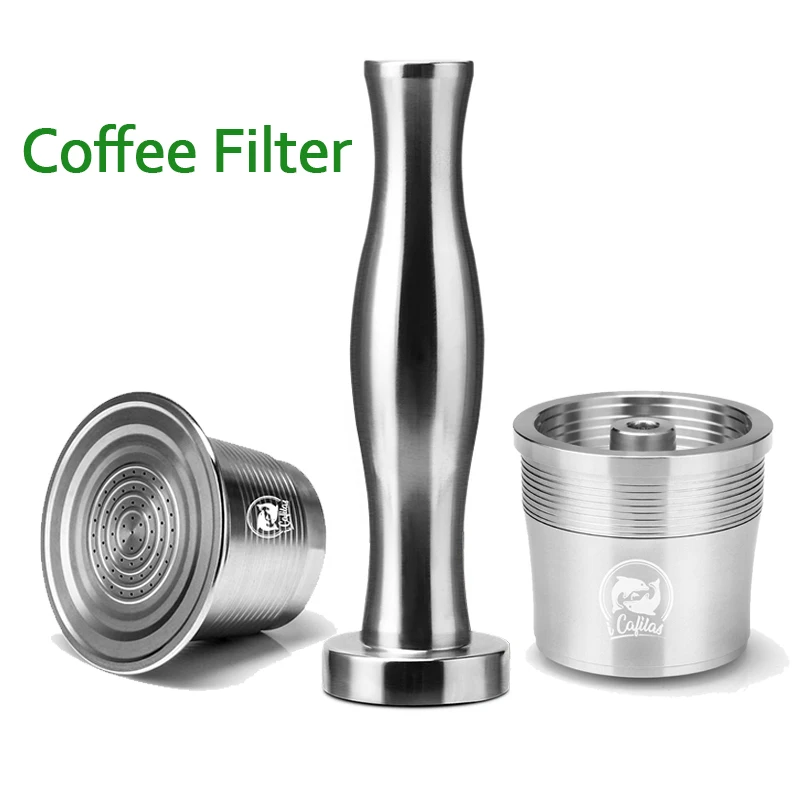 

3pcs/Set Stainless Steel Coffee Filter Coffee Tamper Powder Maker Metal Reusable Capsule Filter for Illy for Nespresso Machine