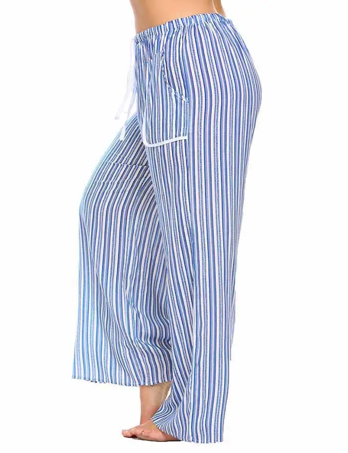 Ekouaer пижамы для женщин с завязками на талии полосатый каждодневный свободный Пижамный брюки плюс размер