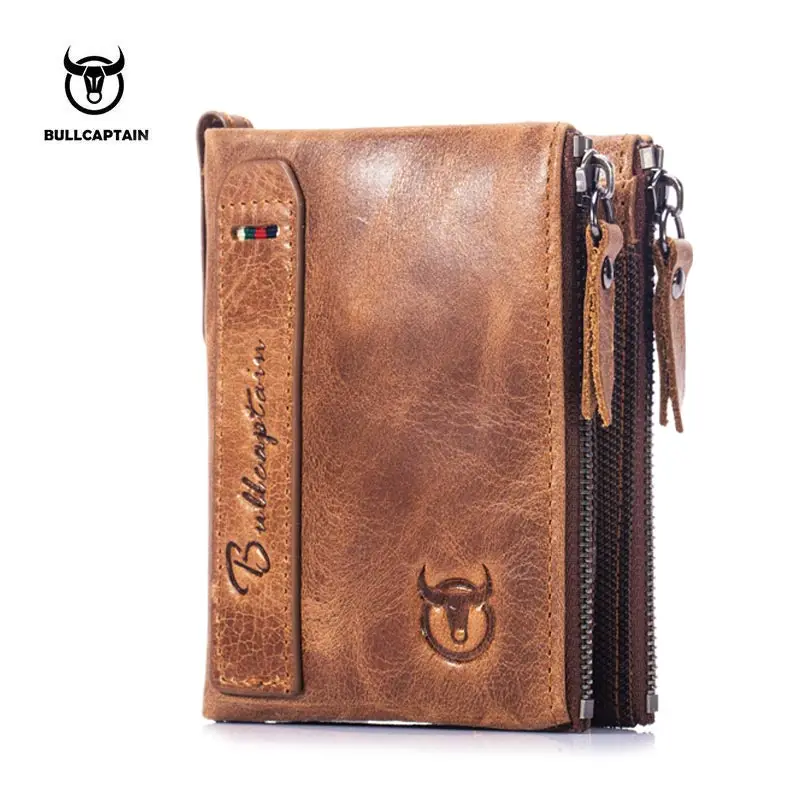 BULLCAPTAIN Genuine Leather Zipper Credit Card Holder ID And clutch  Designer Wallet High Quality High capacity Mens Wallet