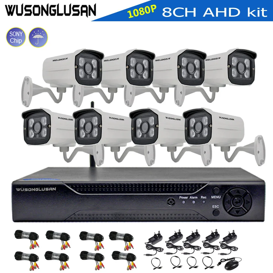 

8CH AHD CCTV Kit Camera System 2MP 1080P Sony323 CMOS bullet Cameras with 1080n 4 channel 5 in 1 DVR HDMI output BNC cable