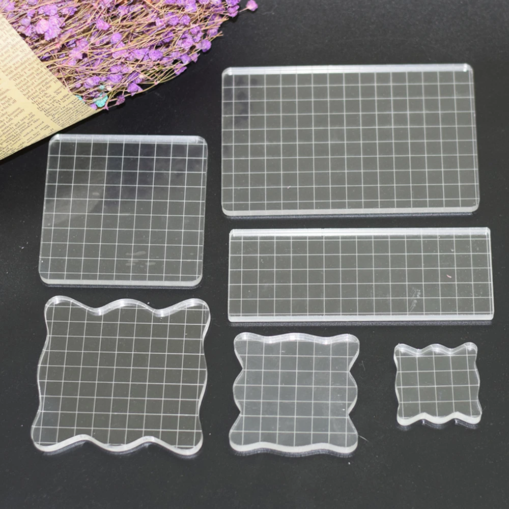 Clear Stamps Acrylic Block Grid Transparent Stamp Holder Pad DIY