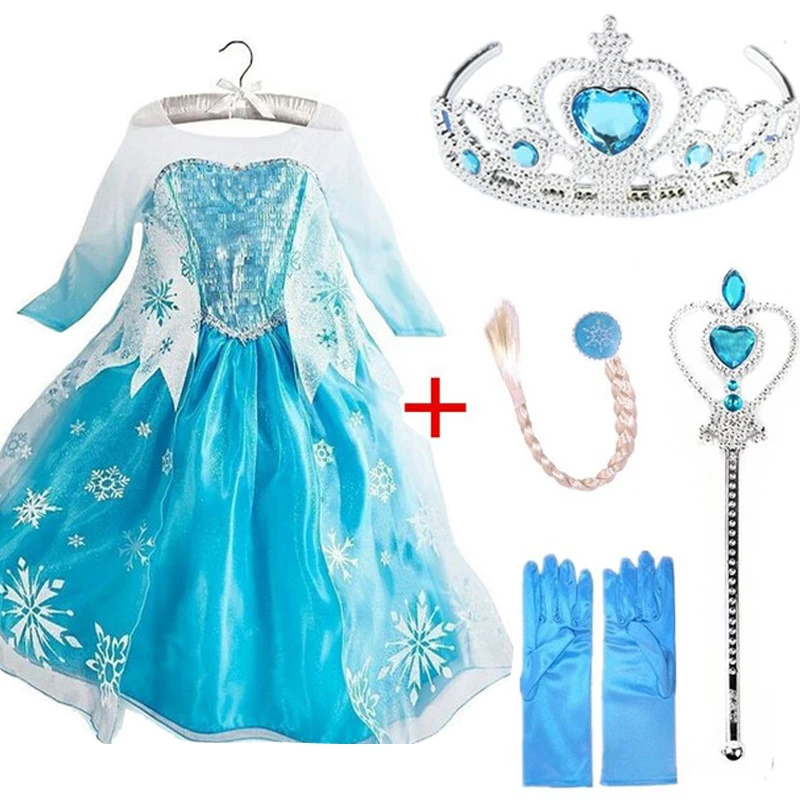 Платья принцессы для девочек; платье Снежной королевы Анны и Эльзы для девочек; маскарадный костюм; Vestidos Fantasia; комплект одежды Эльзы для маленьких девочек - Цвет: set C