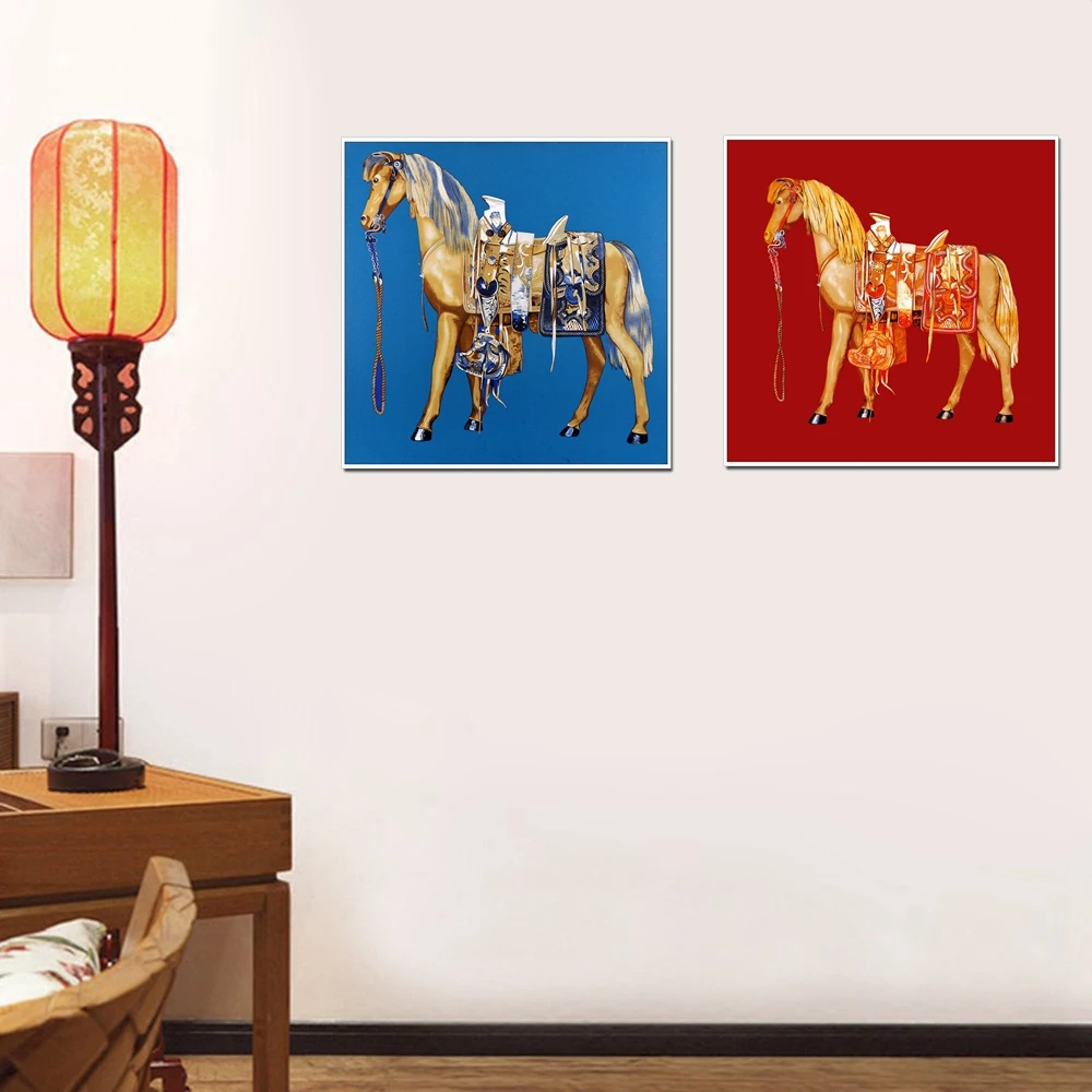 Golden Horse холст картины печать синий и красный стены Книги по искусству для Винтаж
