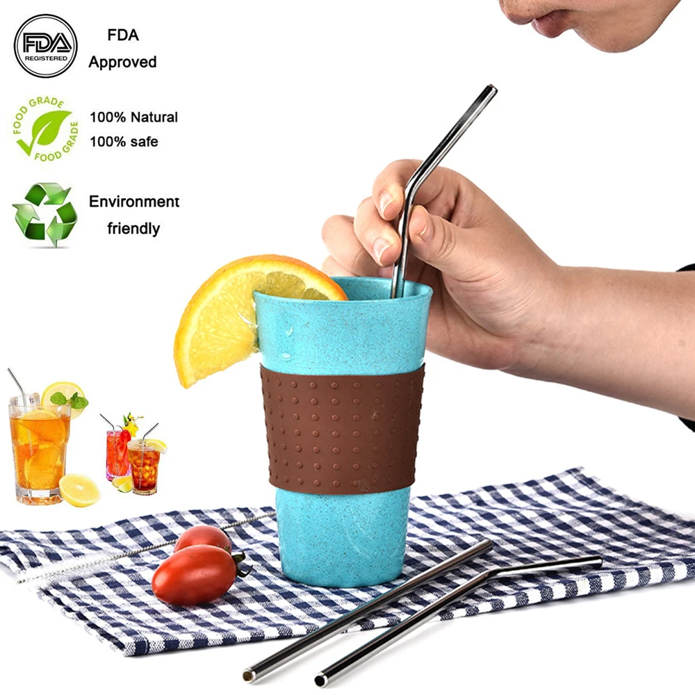 

3Pcs Reusable Homebrew Eco Friendly Drinking Straw Healthy Stainless Steel Metal Bent Straw with Cleaner Brush High Quality