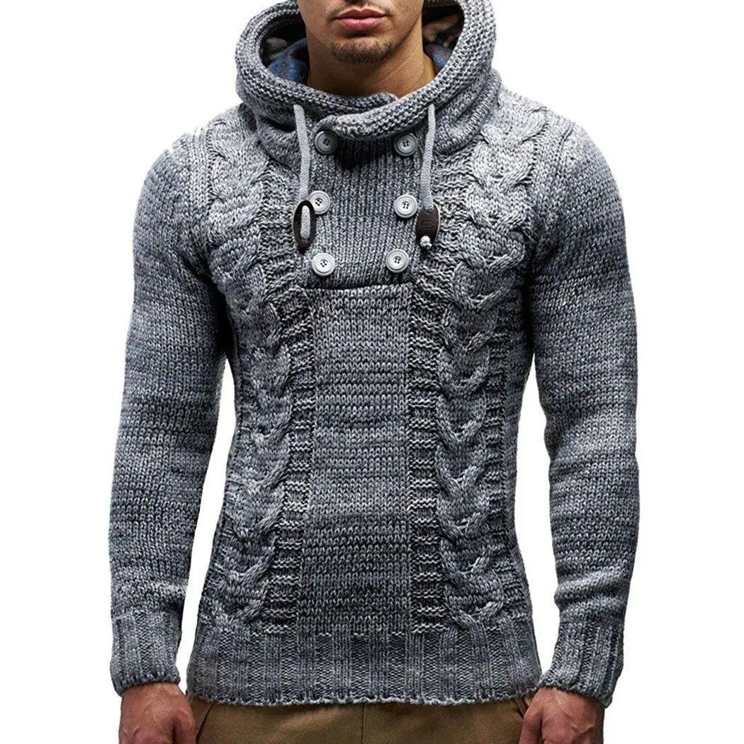 

New Fashion Men Turtle Neck Long Regular Fit, Pullover, Sleeve Solid Pullover Button Knitted Sweater Casual