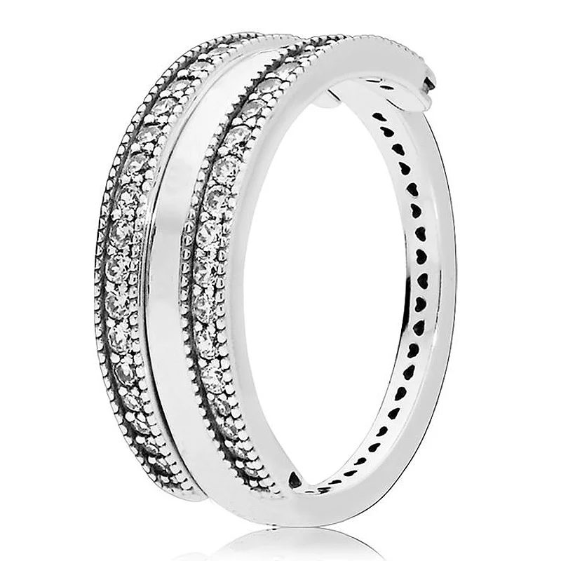 Authentic 925 Sterling Silver Ring Reversible Hearts With Crystal Ring For Women Wedding Party Gift Fine Europe Jewelry