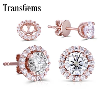 

Transgems 14K 585 Rose Gold Center 5mm GH color Clear Moissanite Stud Earring for Women Push Back with Moissanite Accents