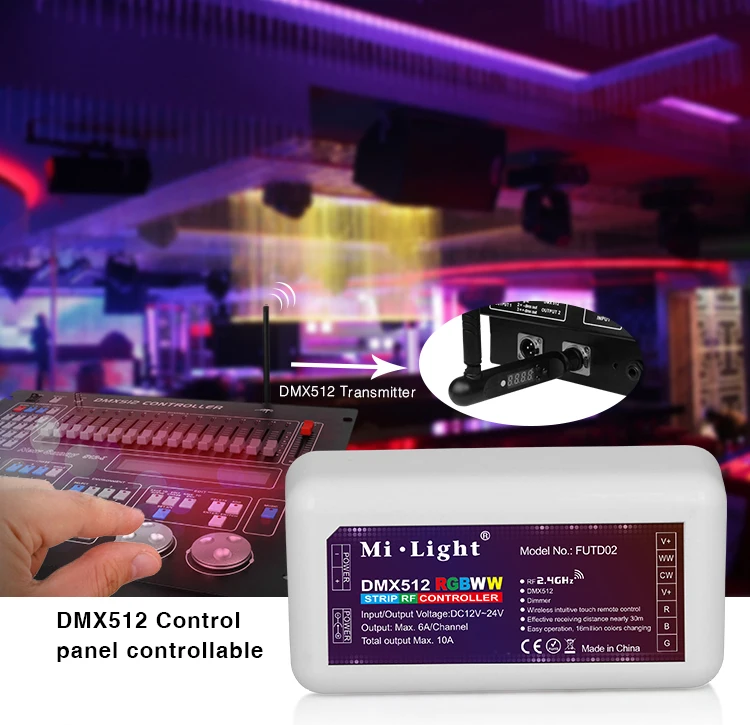 Ми свет futd02 RGB + CCT DMX512 панель управления управляемой DC12V-24V Беспроводной 2.4 г rf Беспроводной rgbww/CW газа контроллер