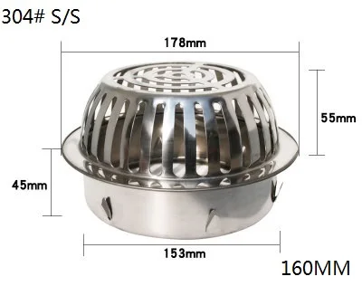 Premintehdw нержавеющая сталь для крыши балкона дренажные Стоки с куполом плоские ПВХ трубы канализационных стоков вставить крышку - Цвет: 6 Inches 304