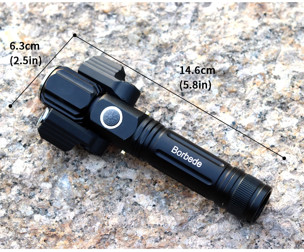 Borbede фонарик с 3 головками, перезаряжаемый, водонепроницаемый, 4 режима и регулируемый фонарь для фокусировки, для кемпинга, пешего туризма, велоспорта, фонарь