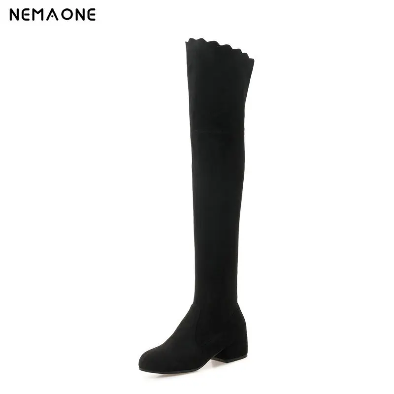 

NEMAONE women med heels over the knee high boots sexy shoes woman fashion Ladies boots black gray large size 43