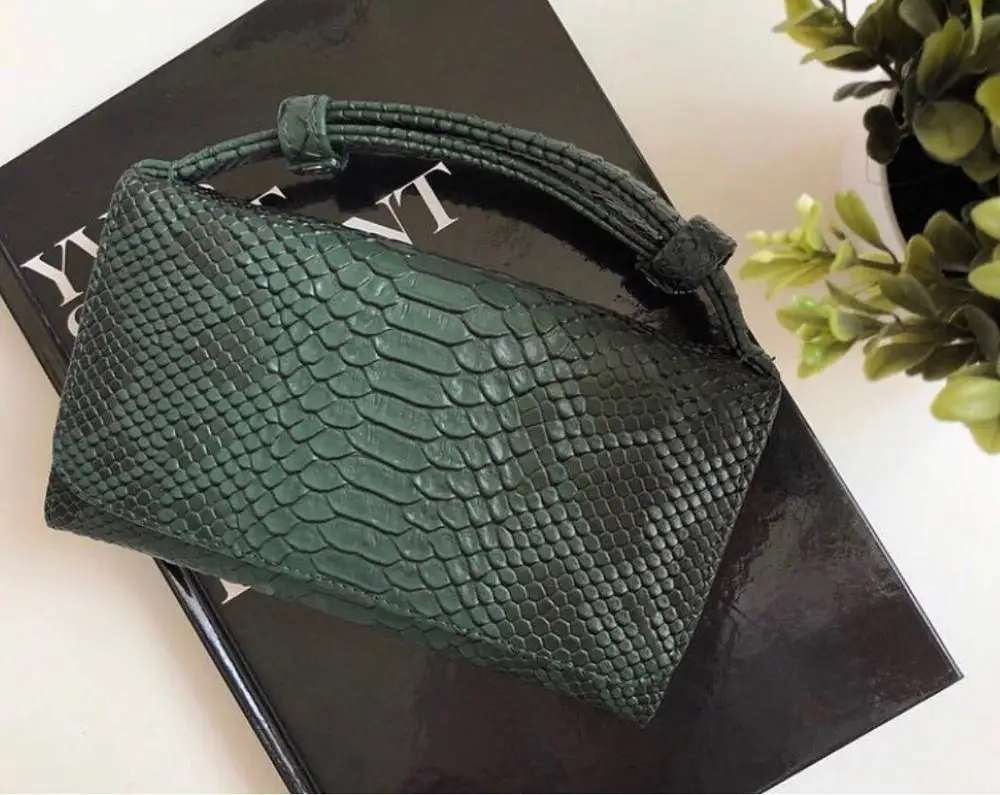 Genuine Leather Day Clutch Crocodile Pattern Phone Clutch Python Pattern Pouch Shoulder Crossbody Bag Ostrich Pattern Women Tote - Цвет: Dark Green