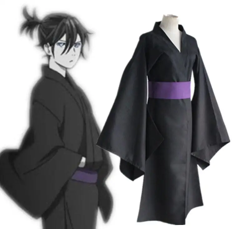 

Anime Noragami Yato Cosplay Costume Full Set Black Kimono Yukata ( Clothes + Belt ) Halloween Costumes