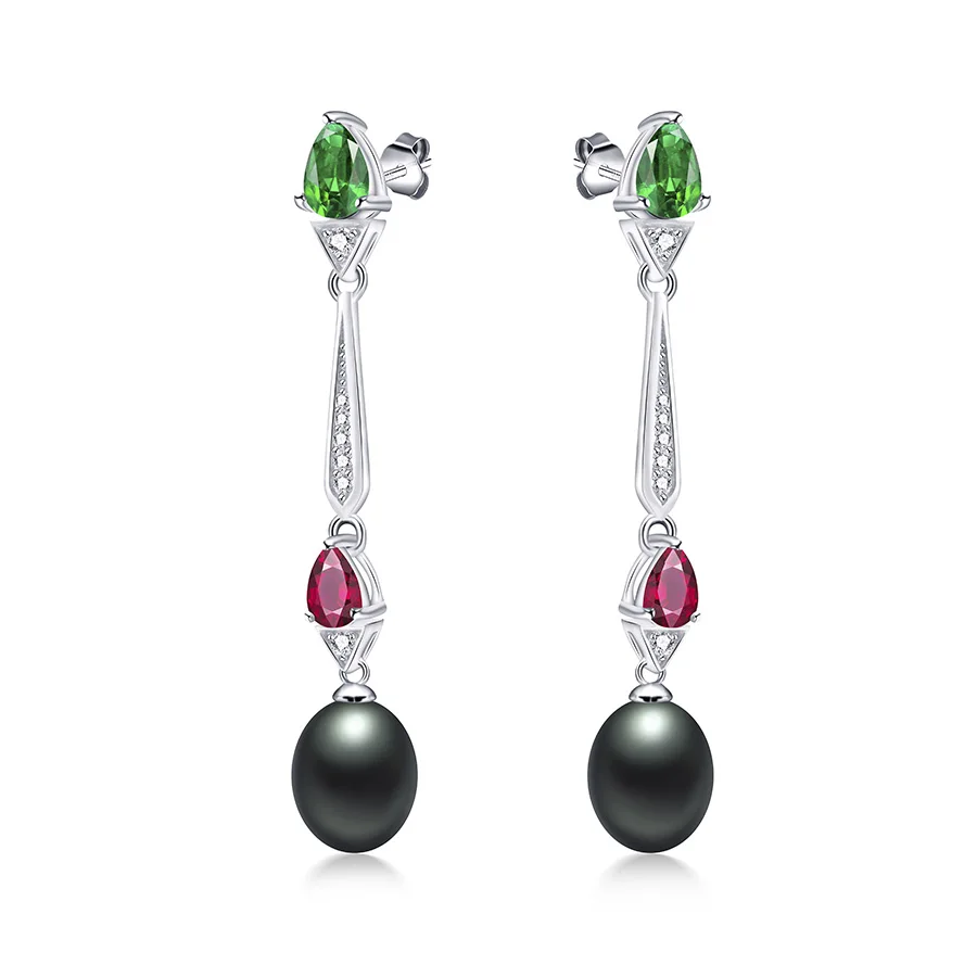 Lindo женские модные длинные серьги из стерлингового серебра 925 пробы, высокое качество, натуральный пресноводный жемчуг, серьги-капли, хрустальные вечерние ювелирные изделия - Цвет камня: black pearl