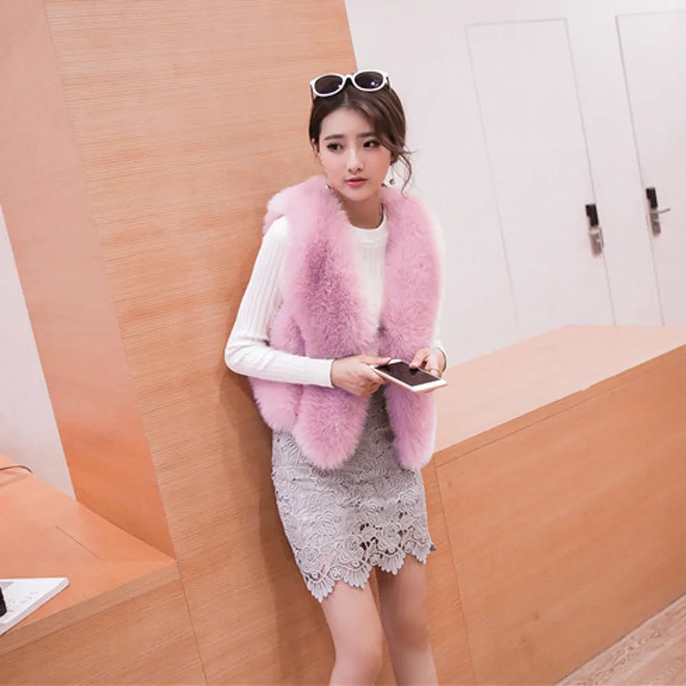 

Coat Overcoat Women Autumn Winter 2018 Waistcoat Lady Faux Fur Jacket Gradient Vest CoatAbrigo Mujer manteau femme hiver
