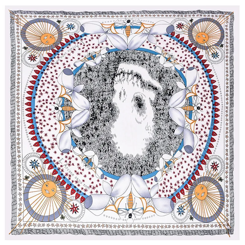 POBING 100% Silk Scarf Woman New Design Print Square Scarves Luxury Brand Bandanas Hair Chiffon Foulards Lady Headband 70cm*70cm