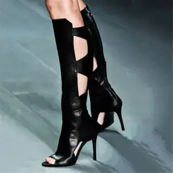 Новинка; пикантные женские босоножки на высоком тонком каблуке для подиума; женские летние ботинки наивысшего качества для вечеринок;